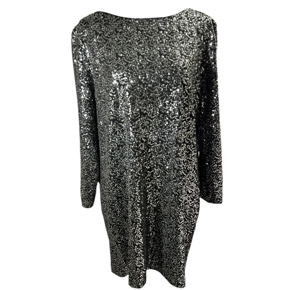 Tahari Black with Silver Sequin Long Sleeve Dress 🆕